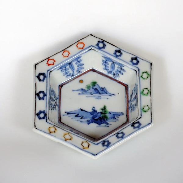 Wisteria and Sansui Motif｜藤に山水文 六角型